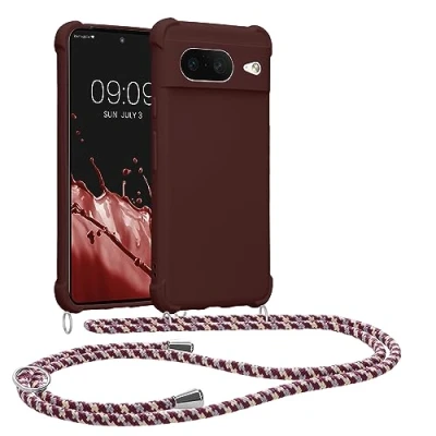 Abbildung von kwmobile Necklace Case kompatibel mit Google Pixel 8 Hülle Cover Kordel zum Umhängen Silikon Schutzhülle Bordeaux Violett
