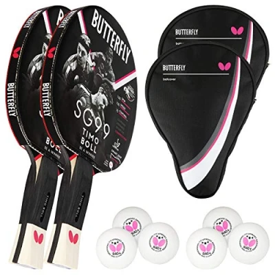 Abbildung von Butterfly 2x Timo Boll SG99 Tischtennisschläger + Hülle 6x TT Bälle