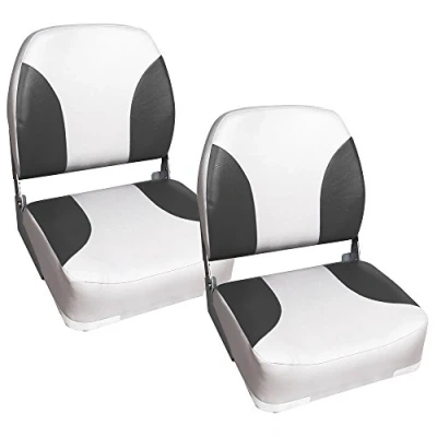 Abbildung von pro.tec] 2X Bootssitz 41,5x39x51cm Grau Weiß Kapitänsstuhl aus wasserfestem Kunstleder gepolstert UV beständig klappbar Bootsstuhl Steuerstuhl