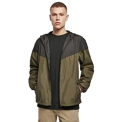 Abbildung von Build Your Brand Mens BY129 2 Tone Tech Windrunner Windbreaker, Darkolive/Black, L