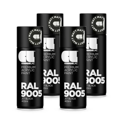 Abbildung von COSMOS LAC Sprühlack Sprühdose 400ml Sprühfarbe für den DIY Bereich, geeignet alle Oberflächen Lackspray 4, RAL 9005 schwarz matt