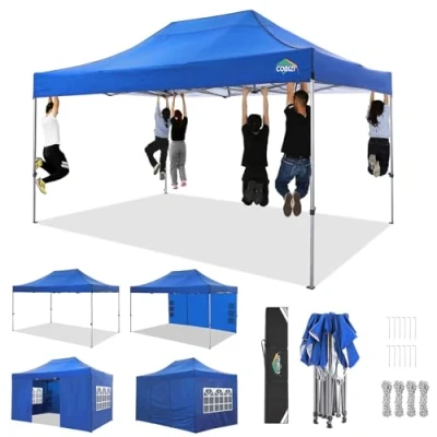 Abbildung von COBIZI 3x4,5 Pavillon Faltpavillon Wasserdicht Stabil Winterfest 3.0, Gartenpavillon UV Schutz mit 4 Seitenteilen Festival Partyzelt Sonnenschutz Pavillon, Blau
