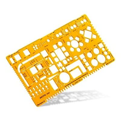 Abbildung von Aristo AR5062 Architektur Werkschablone 2 (1:50, Darstellung von Grundrissen und Isolierschichten, Tuschenoppen, formstabiler PET Kunststoff) orange transparent