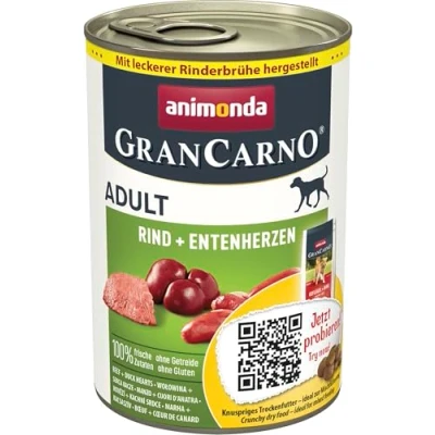 Abbildung von GranCarno Hunde Nassfutter mit Rind + Entenherzen (6 x 400 g), Hundefutter nass ohne Getreide und Zucker von animonda, für ausgewachsene Hunde, frischen fleischlichen Zutaten