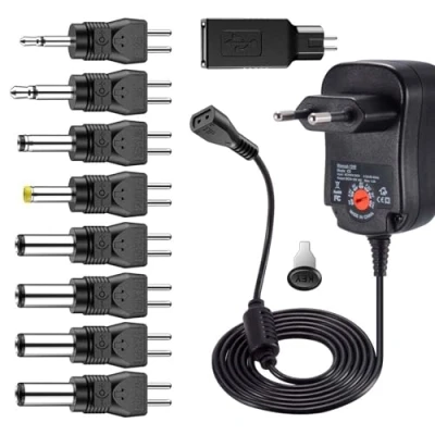 Abbildung von 12W Universal Steckernetzteil mit 9 abnehmbaren Steckern 3V, 4,5V, 5V, 6V, 7,5 V, 9V, 12V, Umkehrbare Polarität, Für Haushaltselektronik