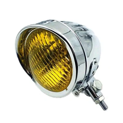 Abbildung von Retro Metall 60 Watt / 55 Motorrad Kugelkopf Licht Lampe Scheinwerfer für Cruiser Chopper Cafe Racer Bobber (Chrom Bernstein)