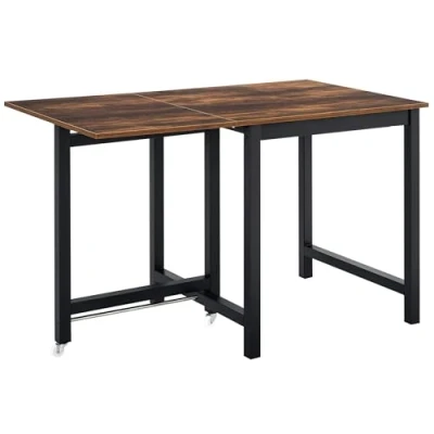 Abbildung von HOMCOM Esstisch ausziehbar, Klappbar Küchentisch mit Rollen, Klapptisch aus Metall, bis 20 kg belastbar, für Küche, Esszimmer, 118 x 70 76,5 cm, Braun