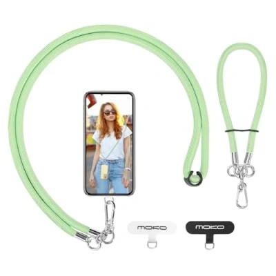 Abbildung von MoKo Handykette Universal, Verstellbar Schlüsselband mit Handschlaufe, Handyband Handy Lanyard zum Umhängen, Umhänge x 1, Handschlaufe Patch 2, Hellgrün