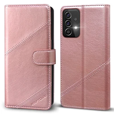 Abbildung von KRAFTCARE Handyhülle für Samsung Galaxy A52/A52s 5G Hülle, [Kartenfach] [Magnet] Flip Case Leder Stoßfeste Schutzhülle Klapphülle A52s Rosa Gold