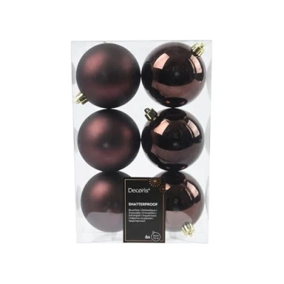 Abbildung von Kaemingk Weihnachtskugeln Kunststoff 8cm 6 Stück klassisch &amp; bruchsicher Christbaumkugeln Weihnachtsbaumkugeln für Weihnachten Christbaumschmuck Weihnachtsbaumschmuck Schwarze Trüffel