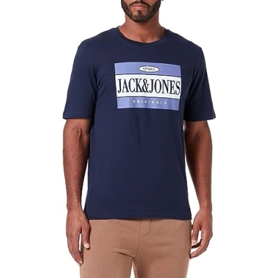 Abbildung von Jack &amp; Jones CREW NECK Tshirt print, Herren, Größe: Large, Navy blazer