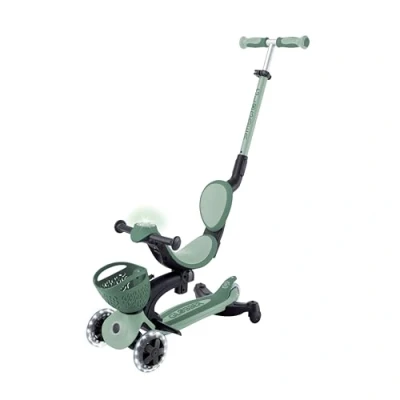 Abbildung von Globber GOUP Baby 360 Lights Skalierbarer Tretroller, 3 Räder mit Sitz und Rückenlehne, für Kinder von 15 Monaten bis 6 Jahren, Salbeigrün