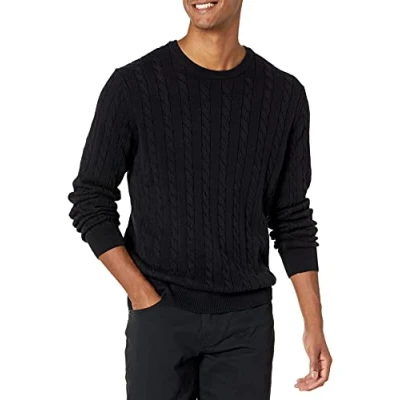 Abbildung von Amazon Essentials Herren Baumwoll Pullover mit Rundhalsausschnitt und Zopfmuster, Schwarz, XS
