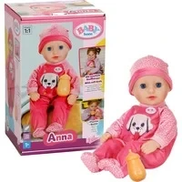 Abbildung von BABY born Anna mit pinken Strampler, weiche 36cm große Babypuppe Stoffkörper und Schlafaugen inkl. Fläschchen, Pink