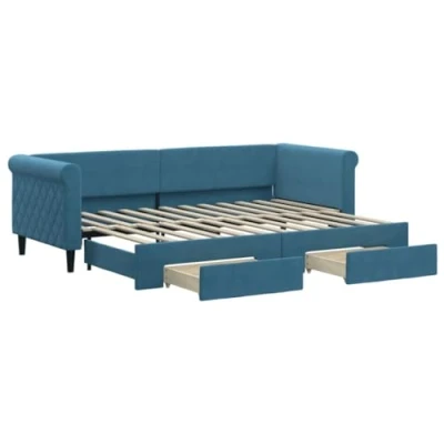 Abbildung von vidaXL Tagesbett, Ausziehbar Schlafsofa mit Schubladen, Bettsofa Gästebett für Schlafzimmer Wohnzimmer, Sofa Bett Ausziehbett, Blau 80x200 cm Samt