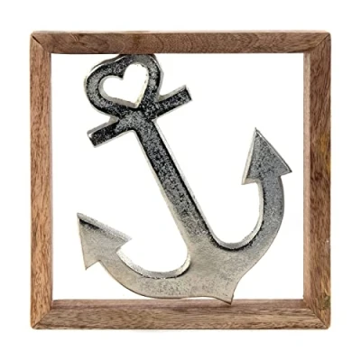 Abbildung von DESIGN DELIGHTS Wanddekoobjekt METALL WANDBILD, 20 cm, Metall, Mangoholz, Wanddeko, Muster: Anker
