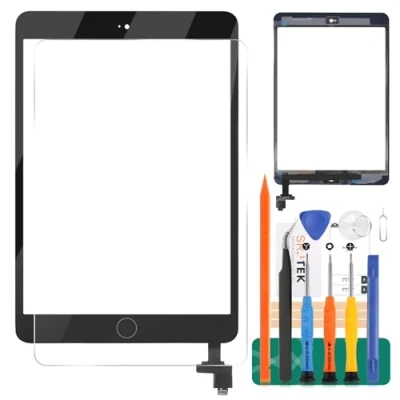 Abbildung von Ersatz Touchscreen Digitizer für iPad Mini 1 2, A1432, A1454, A1455, A1489, A1490, Reparaturteil Set, mit gehärtetem Glas und Werkzeugen (nicht LCD, Home Taste) (schwarz)