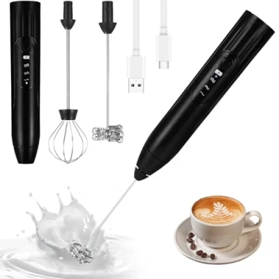 Abbildung von Hixava Milchaufschäumer Stab USB Wiederaufladbar ​Milchschäumer 3 Gang Elektrischer Schneebesen für Kaffee Latte Cappuccino Eier Schlagen