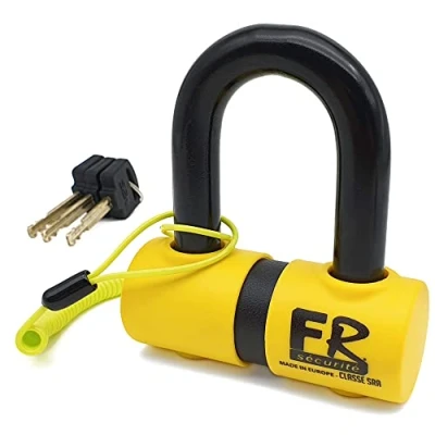 Abbildung von FR SECURITE FR50 Motorradschloss Diebstahlsicherung Mini U Bremsscheibenschloss Homologiert Classe SRA Gehärteter Stahl Ø18 45 x 65 mm + Erinnerungskabel Sicherheit für Motorrad Scooter