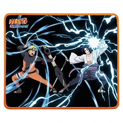 Abbildung von Konix Naruto Shippuden Gaming Mauspad 32 x 27 cm rutschfeste Basis Motiv Kampf und Sasuke