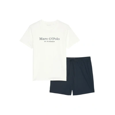 Abbildung von Marc O&#039;Polo Natural SET Nachtwäsche Set, Herren, Größe: Small, White cotton dark navy