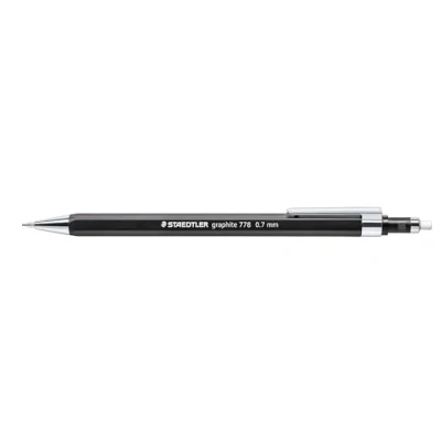 Abbildung von STAEDTLER graphite Druckbleistift 778, schlanke Sechskantform, Linienbreite 0.7 mm, Spitze und Clip aus Metall, 10 Druckbleistifte in der Kartonfaltschachtel,778 07 9