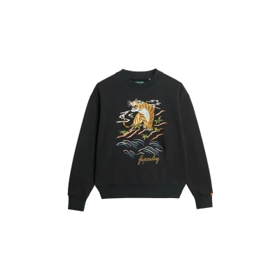 Abbildung von Superdry Suika Embroidered Loose CREW Sweatshirt, Damen, Größe: 44, Black