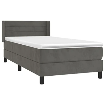 Abbildung von vidaXL Boxspringbett mit Matratze Bett Polsterbett Bettrahmen Bettgestell Lattenrost Hotelbett Einzelbett Schlafzimmerbett Dunkelgrau 100x200cm Samt