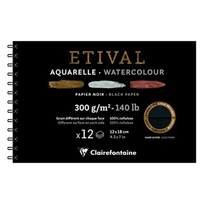 Abbildung von Clairefontaine 975325C Spiralalbum Etival mit 12 Blatt Zeichenpapier 12x18 cm 300g , Schwarz