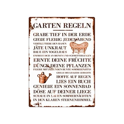 Abbildung von Interluxe WANDSCHILD METALLSCHILD Blechschild Garten Regeln Dekoration Hobby Gärtner