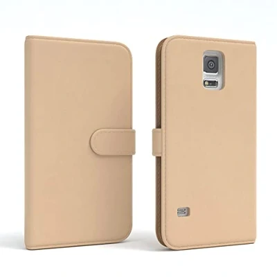Abbildung von EAZY CASE Tasche kompatibel mit Samsung Galaxy S5/LTE+/Duos/Neo Schutzhülle Standfunktion Klapphülle Bookstyle, Handytasche Handyhülle Magnetverschluss und Kartenfach, Kunstleder, Hellbraun