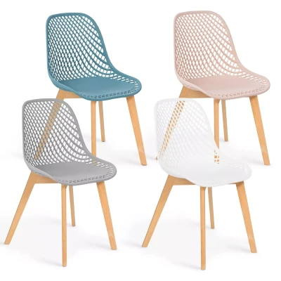 Abbildung von IDMarket Set mit 4 Essstühlen Mandy Mix Color Pastell Rosa, Weiß, Hellgrau und Blau