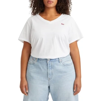 Abbildung von Levi&#039;s Damen Plus Size V Neck Tee T Shirt, Bright White, 4XL