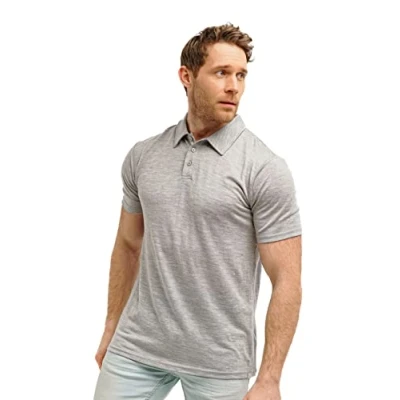 Abbildung von 100% Merino Poloshirt Herren Outdoor Atmungsaktiv Shirt Kurzarm (Small, Heathered Grey Polo)