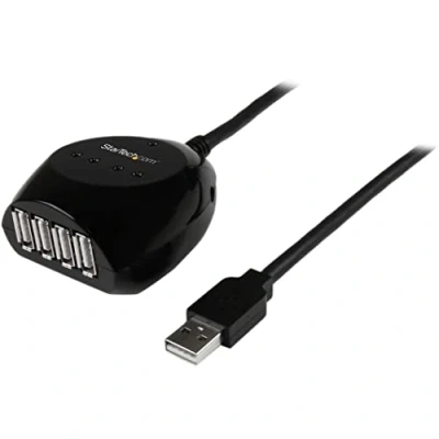 Abbildung von StarTech.com 15m USB 2.0 Kabel aktiv mit 4 Port Hub, A Stecker auf Buchse Datenkabel fach Verteiler, Schwarz