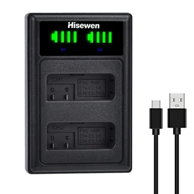 Abbildung von EN EL14 ENEL14a Akku ladegerät, Hisewen Dual USB Ladegerät für Nikon D3200, D5600, D3100, D3500, D3400, D3300, DF DSLR, Coolpix P7800/P7700/P7100/P7000