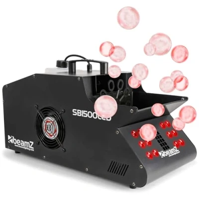 Abbildung von Beamz Sb1500 LED Nebelmaschine Seifenblasen Maschine (1500 Watt, 1,35 Liter Tank, 12 X 3 Watt LEDs Mit Farbwechsel, Rgb, 8 Dmx Kanäle) Schwarz