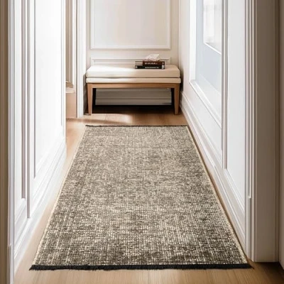 Abbildung von SIMPEX, Chenille Teppich Baumwolle Läufer Beige 80x150 cm Waschbar, Boho Stil, Kurzflor, Vintage Kelim, Weich &amp; rutschfest, Einfarbig, Für Küche, Flur Schlafzimmer