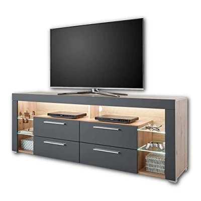 Abbildung von GOAL TV Lowboard in Artisan Eiche Optik, Grau mit LED Beleuchtung hochwertiges Board viel Stauraum für Ihr Wohnzimmer 179 x 66 44 cm (B/H/T)