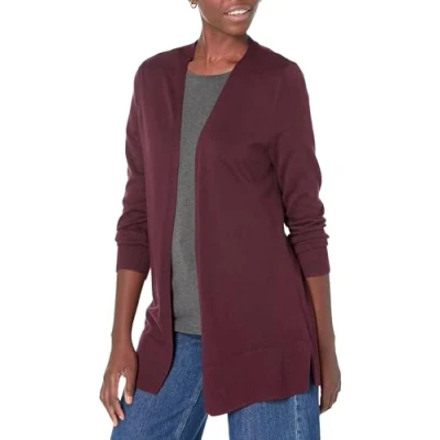 Abbildung von Amazon Essentials Damen Leichte Strickjacke, Vorne Offen (Erhältlich In Übergröße), Burgunderrot, XXL
