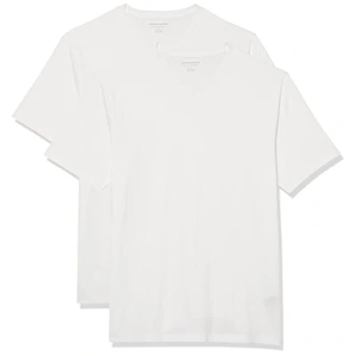 Abbildung von Amazon Essentials Herren T Shirt mit kurzen Ärmeln, V Ausschnitt und schmaler Passform, 2er Pack, Weiß, XXL