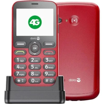 Abbildung von Doro 1880 4G Handy, entsperrt, für Senioren sprechende digitale Tasten klarer Klang Kamera Bluetooth Assistenztaste Basic Telefon ohne Internet und Ladegerät (rot)