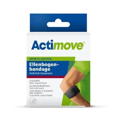 Abbildung von Actimove SPORTS EDITION Ellenbogenbandage mit Heiß/Kalt Kompresse zur Stabilisierung des Ellbogen für den Sport Schwarz, Universalgröße