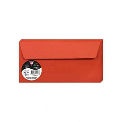 Abbildung von Clairefontaine 55995C Packung mit 20 Umschläge Pollen, selbstklebend, Format DL (11x22cm), 120g, ideal für Ihre Einladungen und Korrespondenz, Korallenrot, 1 Pack