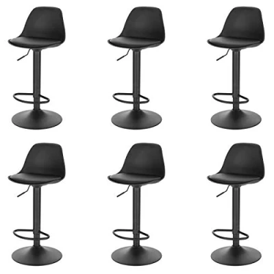 Abbildung von Lestarain 6 Stücke Barhocker,360Drehbar Hocker Barstuhl mit Rückenlehne aus Kunststoff höhenverstellbar, Tresenhocker Küchenhocker Gepolsterte Sitzfläche Bistrohocker, Schwarz