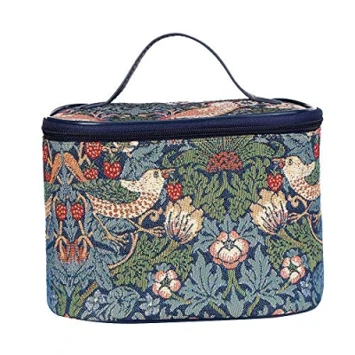 Abbildung von Signare Tapisserie kulturtasche,Damen, Make up Tasche, Kosmetikkoffer, aufbewahrung mit William Morris Designs. (Erdbeerdieb Blau)