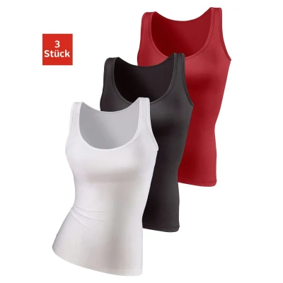 Abbildung von Lascana 3 PACK Unterhemd/shirt, Damen, Größe: 32/34, Rot + schwarz weiß
