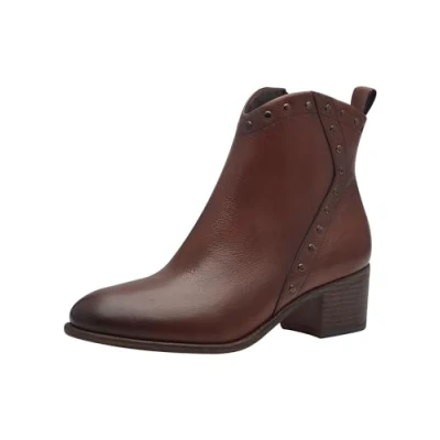 Abbildung von MARCO TOZZI Damen Stiefeletten mit Absatz aus Leder Reißverschluss, Braun (Cognac), 36 EU