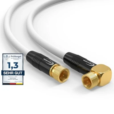 Abbildung von RedStar24 5m SAT Antennenkabel Satellitenkabel Digital HDTV 135dB 2X F Stecker 1x 90 gewinkelt VERGOLDET Koaxialkabel Class A+ Ultra HD 4K 3D UHD Koaxial Satelliten Router Modem Kabel (5m, Weiß)