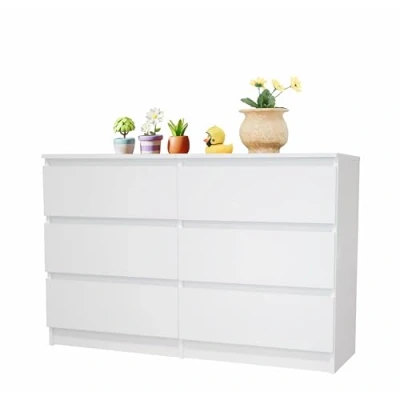 Abbildung von Home Collective Kommode weiß mit sechs Schubladen, Schlafzimmer Flur, Schrank, Sideboard, Highboard, Breite 120 cm Höhe 77cm